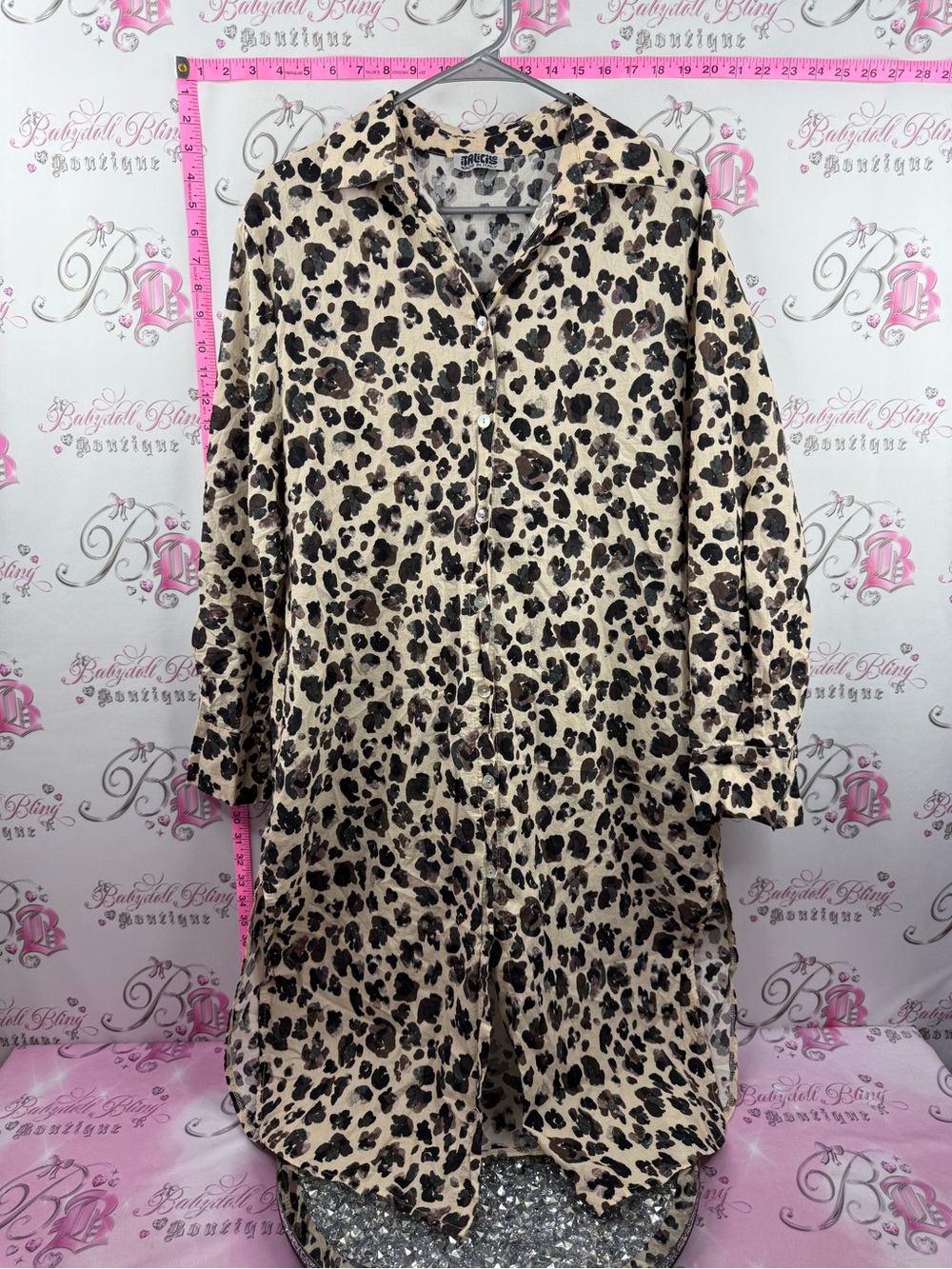 ITALICISE Italy dress long sleeve button up cheetah Beige Leopard Print Shirt